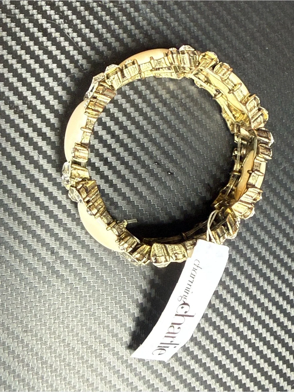 Charming Charlie Cream Cabochon Rhinestone Stretch Bracelet